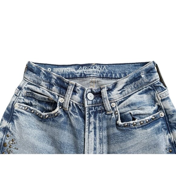 ARIZONA Womens Size 0 Highest Rise Vintage Straight Destroyed Studded Blue Jeans - Picture 7 of 9